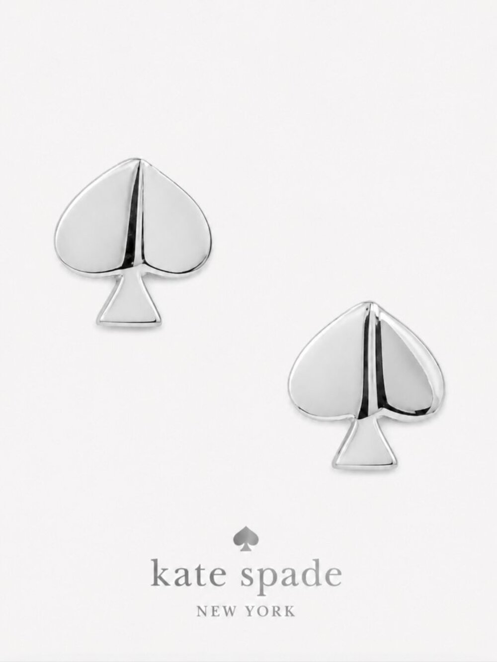 Kate Spade Silver Spade Logo Stud Earrings Signature Icon Minimalist Jewelry